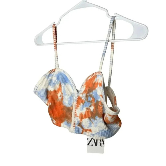 Zara Ribbed Orange and Blue Tie Dye Crop Top Size M NWT - Picture 6 of 6